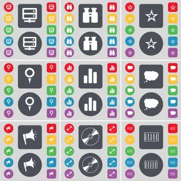 Server, Binoculars, Star, Checkpoint, Diagram, Chat cloud, Megaphone, Disk, Equa 스톡 일러스트