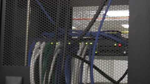 Server with blinking lights and lots of wires 스톡 동영상 84287770
