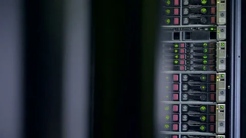 A server cabinet filled full with hard disks. Video stock 78376768