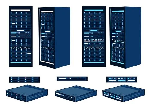 Server cabinets and racks. Separate servers of data centers. Stock Illustration