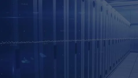 Server cabinets are lining data center aisle in flat tech design with status Stock Illustration