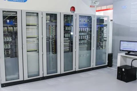 Server cabinets of the control system. Stock Photos