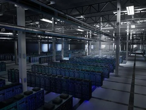 Server cabinets in data center maintaining large scale AI datasets Stockillustratie