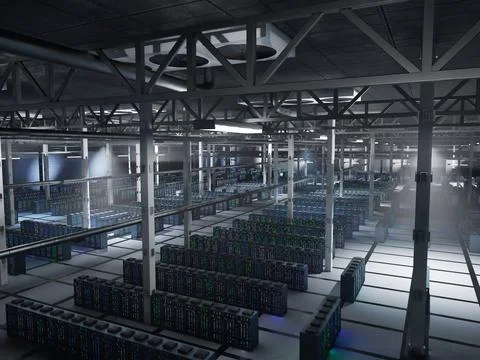 Server cabinets gear in low light data center storing training sets 스톡 일러스트