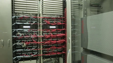 Server cabinets many wires 02 Stock Footage 44405612