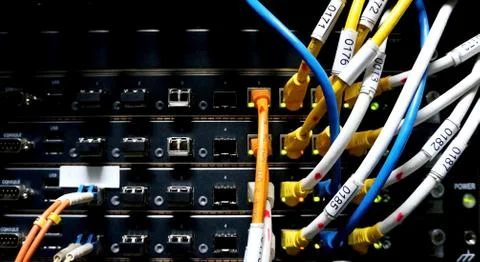 Server cable ports Stock-Fotos