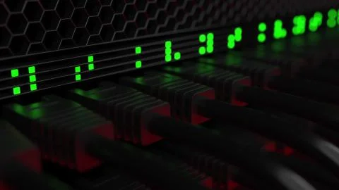 Server cables and blinking lamps. Cloud technology or modern corporate network Stock Illustration