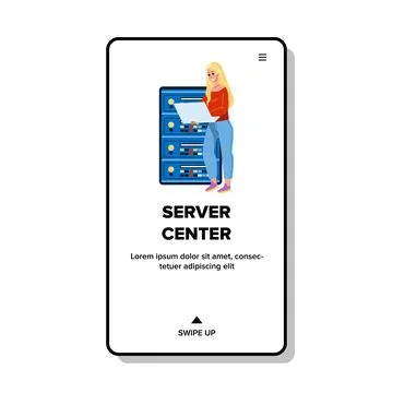 Server Center Worker Checking Equipment Vector 스톡 일러스트
