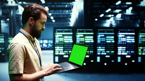 Server check with chroma key laptop Stock Footage 248096648
