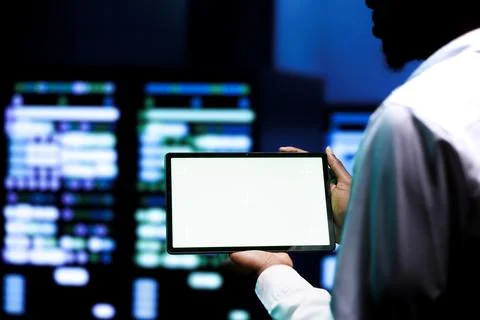 Server check using mock up tablet Stock Photos