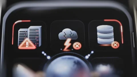 Server cloud and database failure icons form one row Stock Footage 344110863
