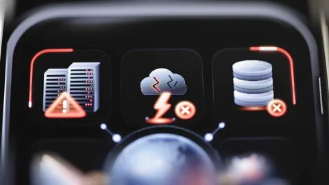 Server cloud and database failure icons form one row Stock Photos