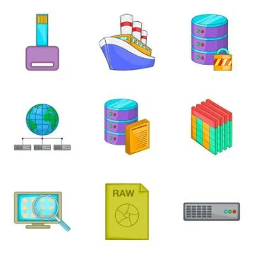 Server cloud icon set, cartoon style 스톡 일러스트