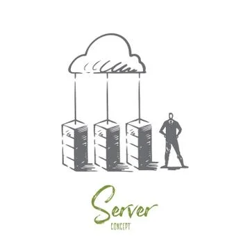 Server, cloud, system, database, storage concept. Hand drawn isolated vector. イラスト素材