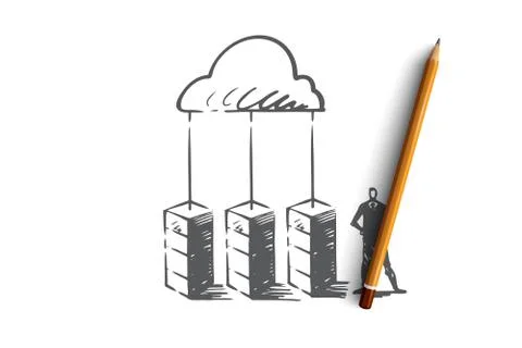 Server, cloud, system, database, storage concept. Hand drawn isolated vector. Illustrazione stock