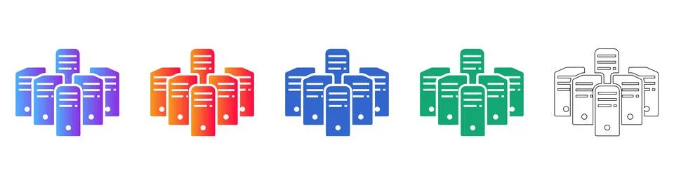 Server Cluster Network Icons Illustrazione stock