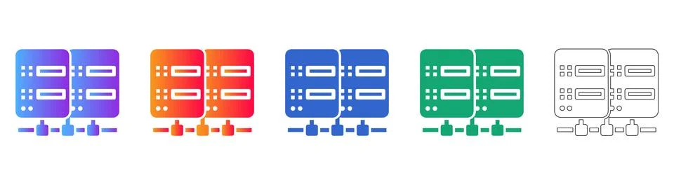 Server Cluster Networking Hardware Icons Stock Illustration