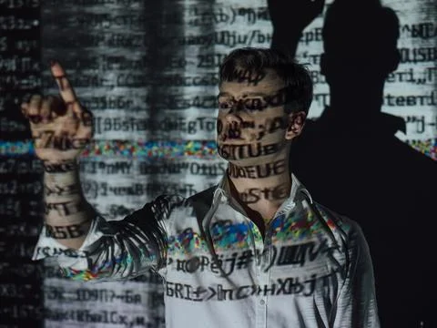 Server code programmer man cyber security 库存照片