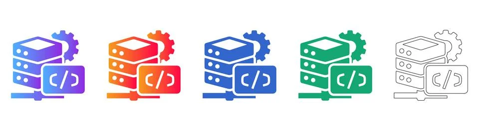 Server Coding and Development Icon Set Stock Illustration