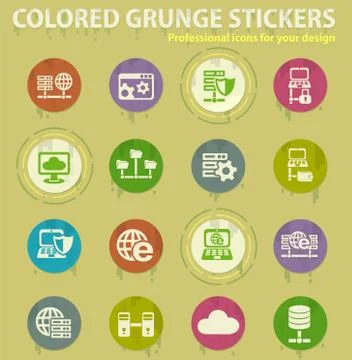 Server colored grunge icons Stock Illustration