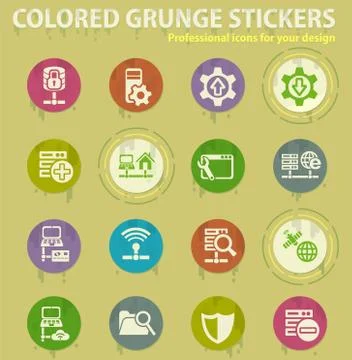 Server colored grunge icons 스톡 일러스트