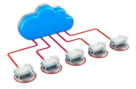 Server communication with hospital beds. Computer control of patients. 3D ... Stock Photos