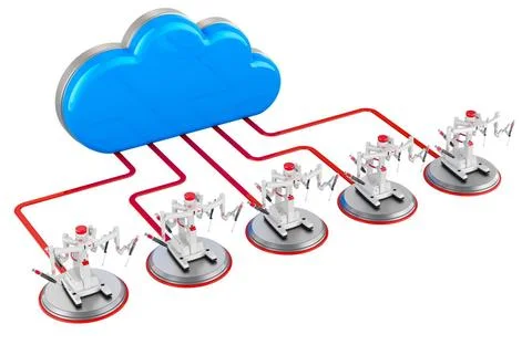 Server communication with robotic surgical system. Computer control of med... Stock Photos