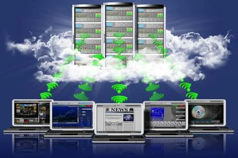 Server computer data - 3D illustration. 스톡 일러스트