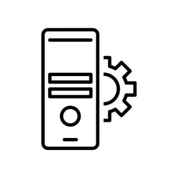 Server computer with gear line style icon Stock Illustration