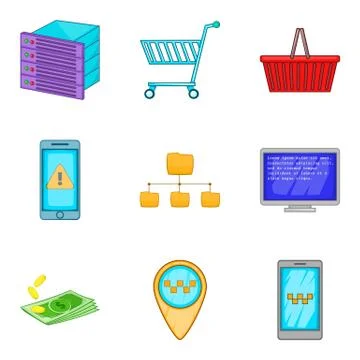 Server computing icon set, cartoon style 스톡 일러스트