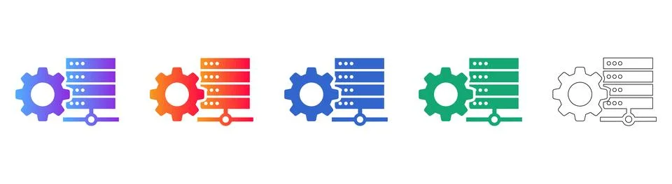 Server Configuration and Data Management Icons Set 스톡 일러스트