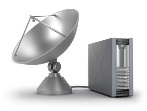 Server connected via sattelite. Isolated on white Stock Illustration