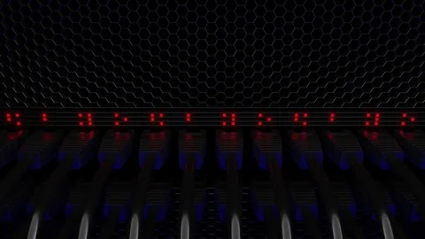 Server connectors and flashing red LEDs. Connection, network, cloud technology Video stock 77168613
