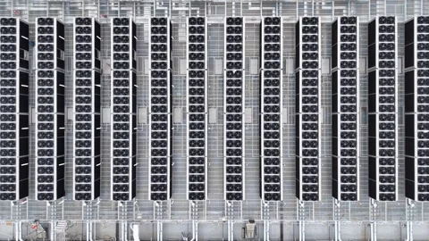 Server cooling units at a large scale data center aerial view Stock Footage 337810594