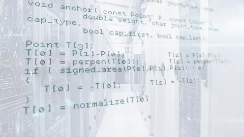 Server corridor starting C or C++ overlay scrolling through geometry and HTTP Stock Footage 312905609