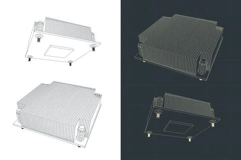 Server CPU cooler drawings Stock Illustration