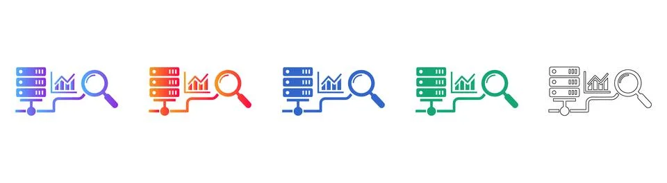 Server Data Analytics Search Icon Set Stock Illustration