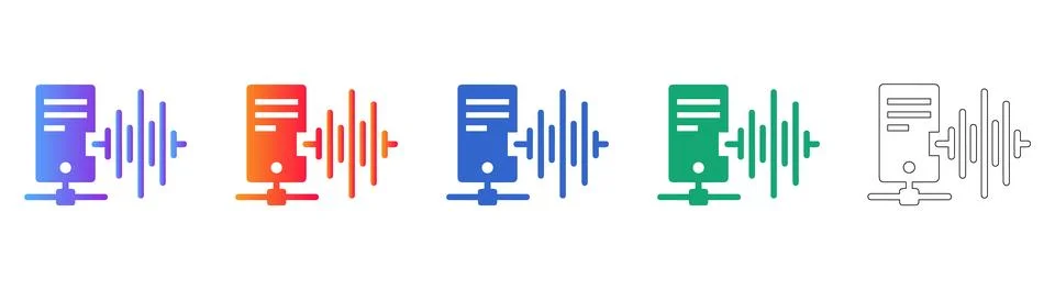 Server Data and Audio Waveform Processing Icons Stock Illustration