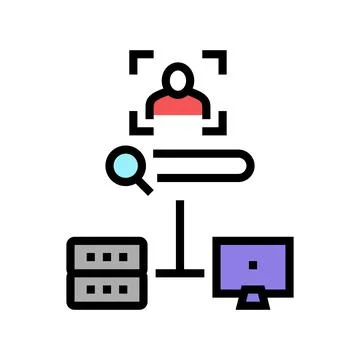 Server data base for storage face, online face id app color icon vector Illustrazione stock