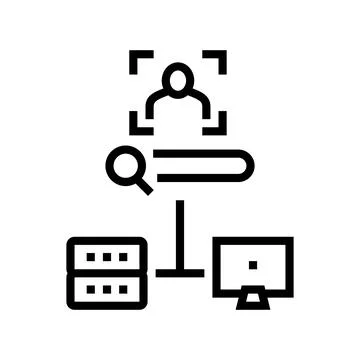 Server data base for storage face, online face id app line icon vector Illustrazione stock