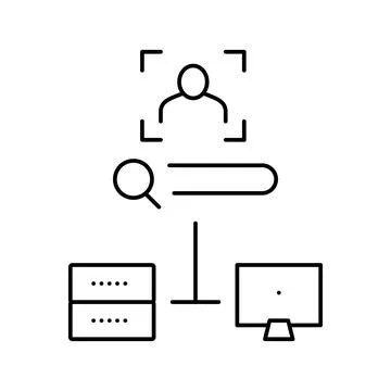 Server data base for storage face, online face id app line icon vector Stock Illustration