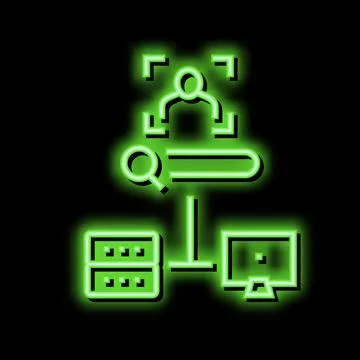 Server data base for storage face, online face id app neon glow icon illust.. Illustrazione stock