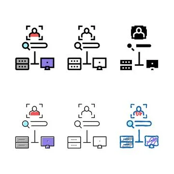 Server data base for storage face, online face id app mix color icon vector Illustrazione stock