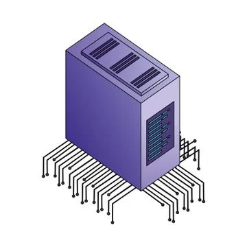 Server data center with electronic circuit isometric icon 库存插图