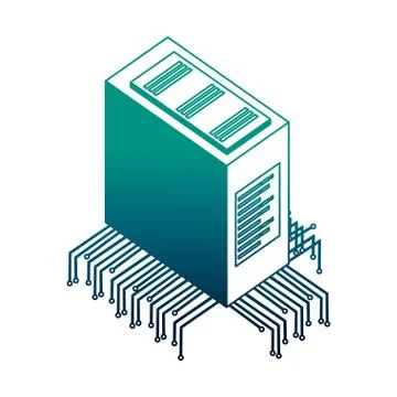 Server data center with electronic circuit isometric icon 库存插图