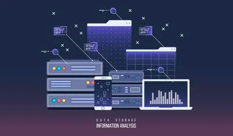 Server data center, flat illustration. Internet network technology Stock Illustration
