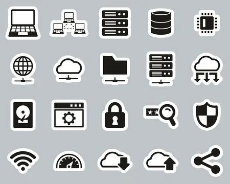 Server &amp; Data Center Icons Black &amp; White Sticker Set Big Stockillustratie