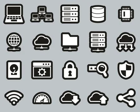Server &amp; Data Center Icons White On Black Sticker Set Big Stockillustratie