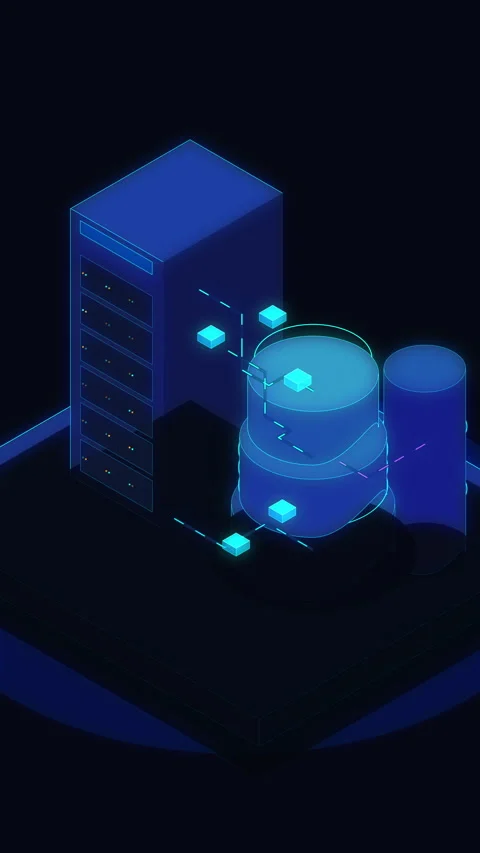 Server data center isometric animation loop cloud database blue glowing Stock Footage 346541667