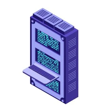 Server. Data center Isometric style. Internet industry. Data transmission tec Stock Illustration